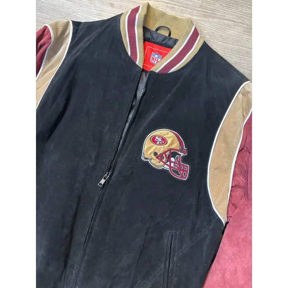 Vintage‎ Suede Leather 49ers Bomber Jacket G-III Medium NFL Letterman Varsity